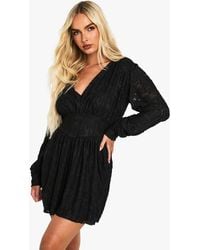 Boohoo - Burnout Floral Long Sleeve Skater Dress - Lyst
