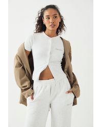 DSGN Studio - Script Embroidery Ribbed Button Through Short Sleeve Top - Lyst