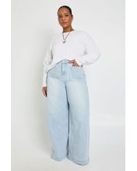 Boohoo - Plus High Waist Front Pocket Wide Leg Jean - Lyst