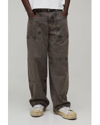 BoohooMAN - Washed Baggy Fit Debossed Vintage Wash Jeans - Lyst