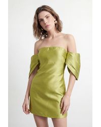 Warehouse - Petite Structured Puff Sleeve Bardot Mini Dress - Lyst