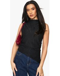 Boohoo - Textured High Neck Asym Hem Top - Lyst