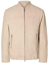 SELECTED - Jas Zomer Mike Goat Suede Bomber Jacket Incense Beige - Lyst