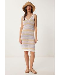 Happiness İstanbul - Striped V-Neck Bodycon Knit Dress - Lyst