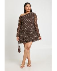 Boohoo - Plus Zebra Printed Mesh Asym Neck Mini Dress - Lyst