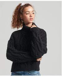 Superdry - Cable Knit Polo Neck Jumper Wool - Lyst