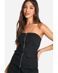 Boohoo - Belted Bandeau Utility Woven Top - Lyst