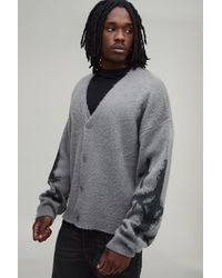 BoohooMAN - Tall Relaxed Boxy Brushed Stars Knitted Cardigan - Lyst