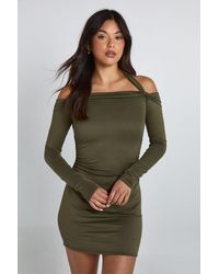 Boohoo - Halter Neck Bardot Long Sleeve Mini Dress - Lyst