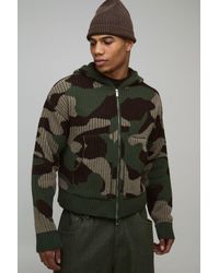BoohooMAN - Boxy Fit Ribbed Camo Jacquard Knitted Zip Through Hoodie - Lyst