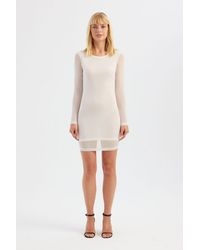 Hiccup - Mesh Round Neck Stone Embellished Long Sleeve Mini Dress - Lyst