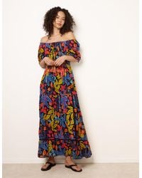 Blue Vanilla - Bardot Tassel Tie Tiered Maxi Dress - Lyst