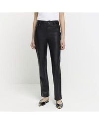 River Island - Straight Trousers Faux Leather Pu - Lyst