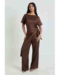 Boohoo - Satin Loose Fit T-Shirt With Tie Trouser Co-Ord - Lyst