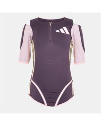 adidas - Slim Fit Zip Neck Three Quarter Sleeve Bodysuit - Lyst