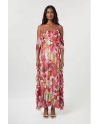 Karen Millen - Petite Crinkle Print Beaded Cold Shoulder Maxi Dress - Lyst