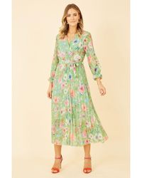 Yumi' - Floral Pleated Wrap Midi Dress - Lyst