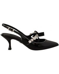 Dolce & Gabbana - Black Patent Leather Crystal Slingbacks Shoes Calfskin - Lyst