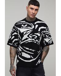BoohooMAN - Tall Oversized Jacquard Abstract Face Knitted T-Shirt - Lyst