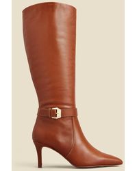 Sosandar - Tan Leather Buckle Detail Stiletto Heel Knee High Boots - Lyst