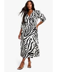 Boohoo - Plus Woven Animal Print Wrap Midi Dress - Lyst