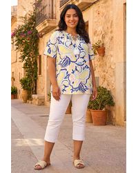 Roman - Curve Abstract Print Gathered Top - Lyst