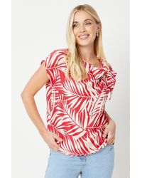 Wallis - Petite Leaf Print Viscose Blend Asymmetric Neck Shell Top - Lyst