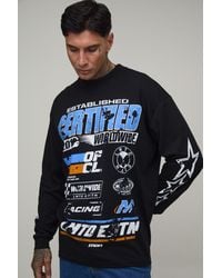 BoohooMAN - Tall Oversized Moto Star Print Long Sleeve T-Shirt Cotton - Lyst