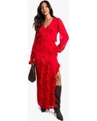 Boohoo - Ruffle Long Sleeve Chiffon Maxi Dress - Lyst