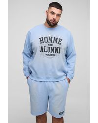 BoohooMAN - Plus Homme Spray Wash Regular Fit Sweatshirt & Short Set - Lyst
