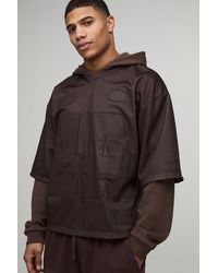 BoohooMAN - Oversized Boxy Varsity Applique Faux Layer Mesh Hockey Top Hoodie - Lyst