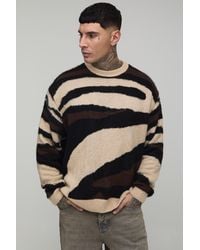 BoohooMAN - Tall Oversized Boxy Brushed Animal Knitted Jumper - Lyst