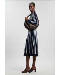 Karen Millen - Petite Knit Pointelle Contrast Collared Midi Dress - Lyst