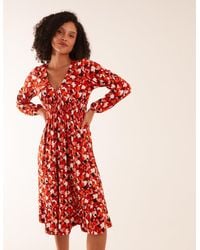 Blue Vanilla - V Neck Shirred Waist Midi Dress - Lyst