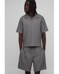 BoohooMAN - Boxy Pleated Revere Polo & Baggy Shorts Set - Lyst