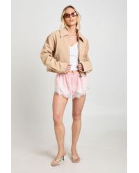 Boohoo - Petite Lace Trim Stripe Flippy Shorts - Lyst