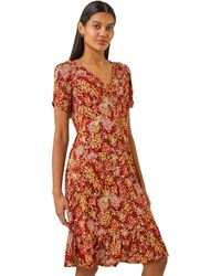 Roman - Floral Print Button Stretch Tea Dress - Lyst