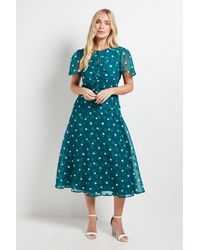 Wallis - Petite Polka Dot Burn Out Ruched Midi Dress - Lyst