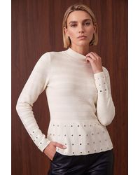 Roman - Studded Peplum Knit Top - Lyst