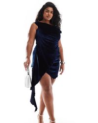 ASOS - Design Velvet Twisted Off Shoulder Mini Dress With Asymmetric Hem - Lyst