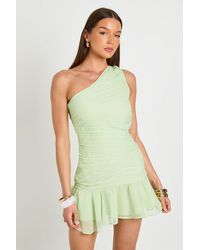 Boohoo - Chiffon Ruched One Shoulder Mini Dress - Lyst