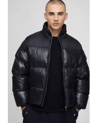BoohooMAN - Boxy Fit High Shine Nylon Mix Funnel Neck Puffer Jacket - Lyst