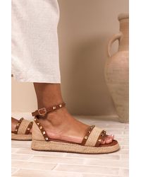 Where's That From - Wheres 'Katara' Wide Fit Studded Gladiator Braided Strap Espadrille Flatform - Lyst