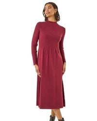 Roman - Ribbed Knit High Neck Midi Dress - Lyst
