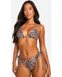 Boohoo - Leopard Print Reversible Triangle Bikini Top & Tie Side Bottoms Set - Lyst