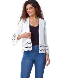 Roman - Broderie Lace Trim Knit Shrug - Lyst