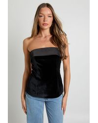 Boohoo - Foldover Velvet Bandeau Top - Lyst