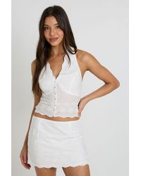 Boohoo - Scallop Edge Broderie Halter Top - Lyst