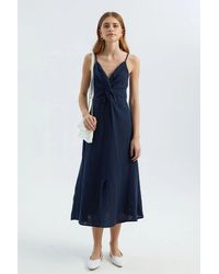 Hiccup - V Neck Sleeveless Midi Dress With A Side Slit - Lyst