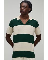BoohooMAN - Regular Fit Revere Striped Knitted Polo - Lyst